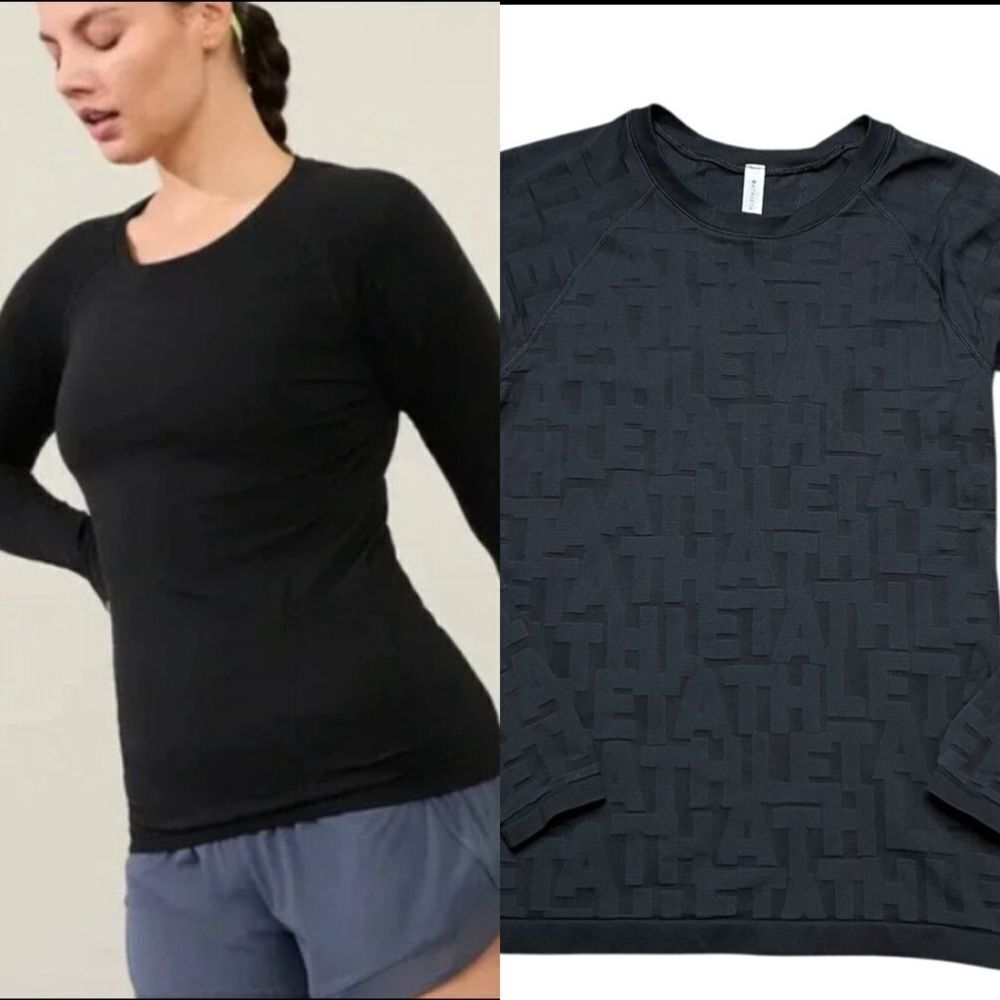 Athleta Black Momentum Top Black Logo Size Small